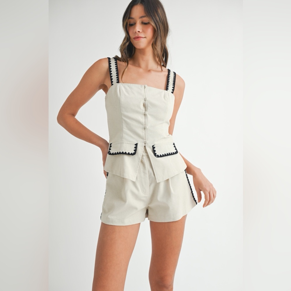 Minimalist Cream Two Piece Set Vest Top Shorts Clean Girl Aesthetic Summer